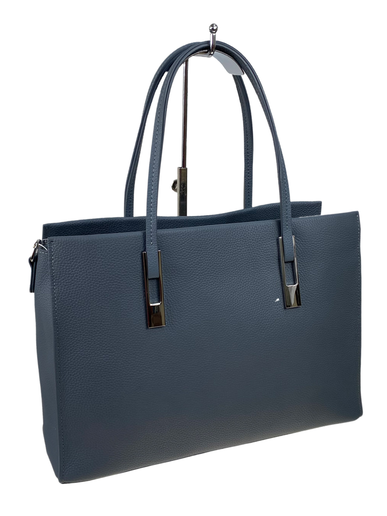 На фото 1 - Женская сумка тоут из натуральной кожи, цвет синий
