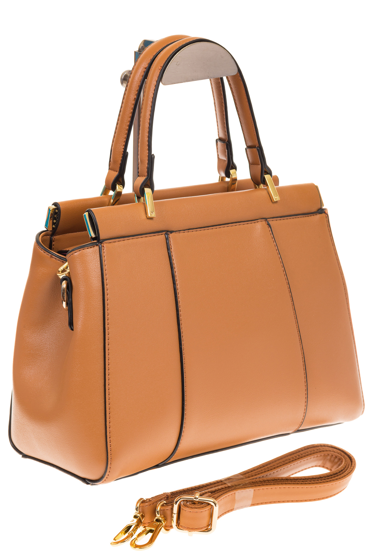 На фото 1 - Женская сумка с жесткой горловиной коричневого цвета 7139