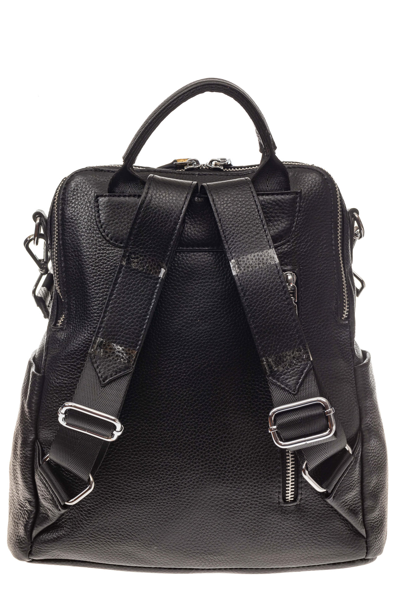 На фото 3 - Рюкзак из натуральной кожи, черный с бежевым принтом