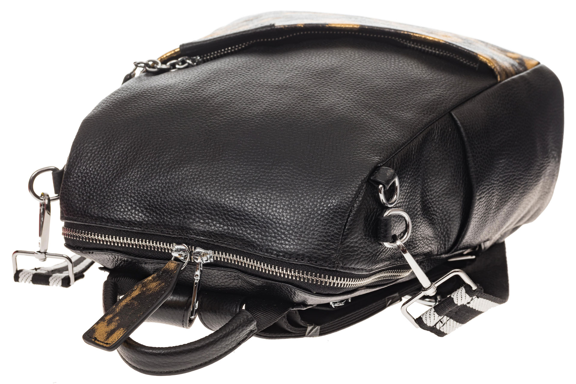 На фото 4 - Рюкзак из натуральной кожи, черный с бежевым принтом