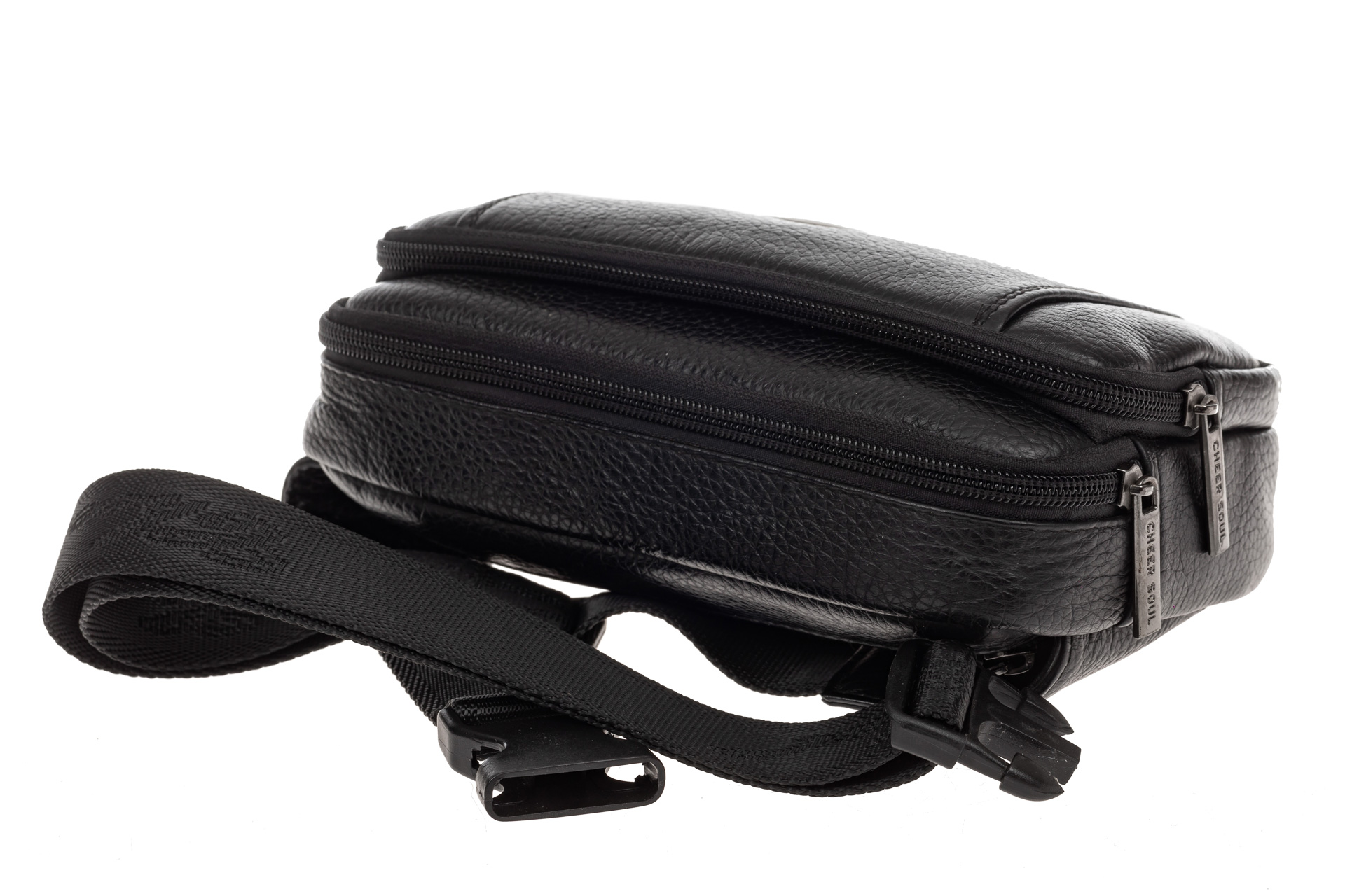 На фото 4 - Маленькая мужская сумка на пояс из натуральной кожи, цвет черный