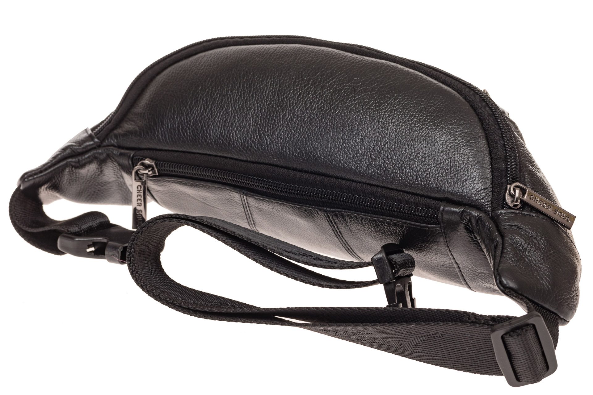 На фото 4 - Мужская поясная сумка из натуральной кожи, цвет черный