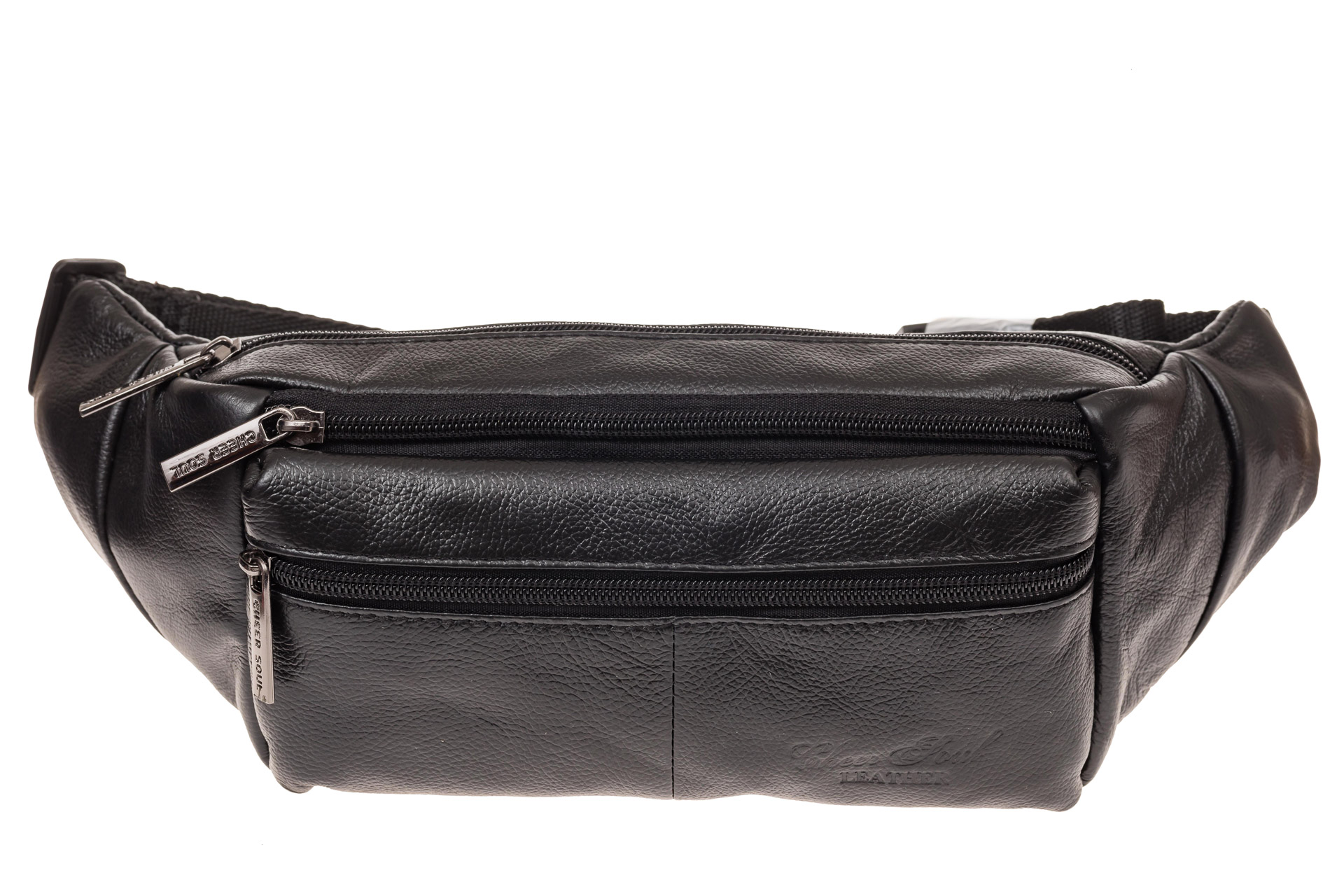 На фото 2 - Мужская сумка на пояс из натуральной кожи, цвет черный