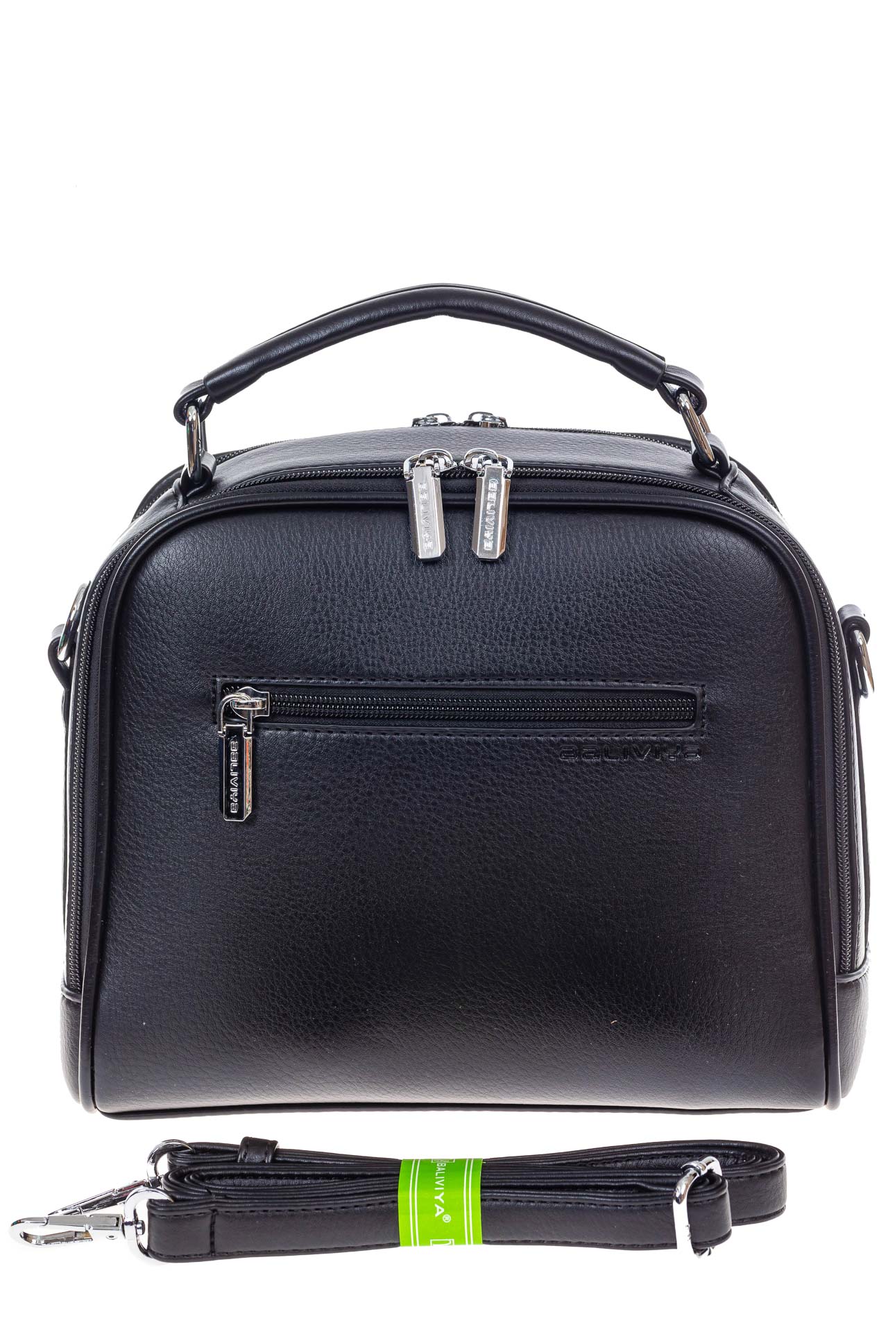 На фото 3 -  Женская каркасная сумка из гладкой экокожи, цвет черный