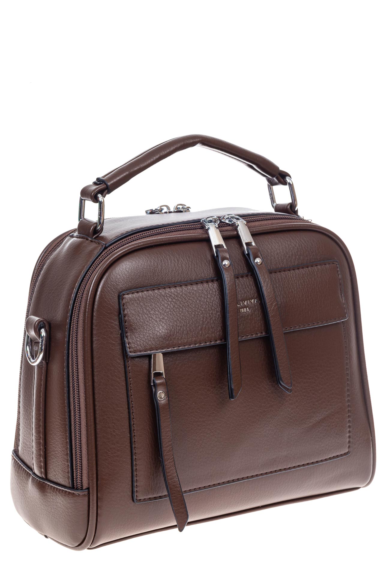 На фото 2 -  Женская каркасная сумка из гладкой экокожи, цвет коричневый