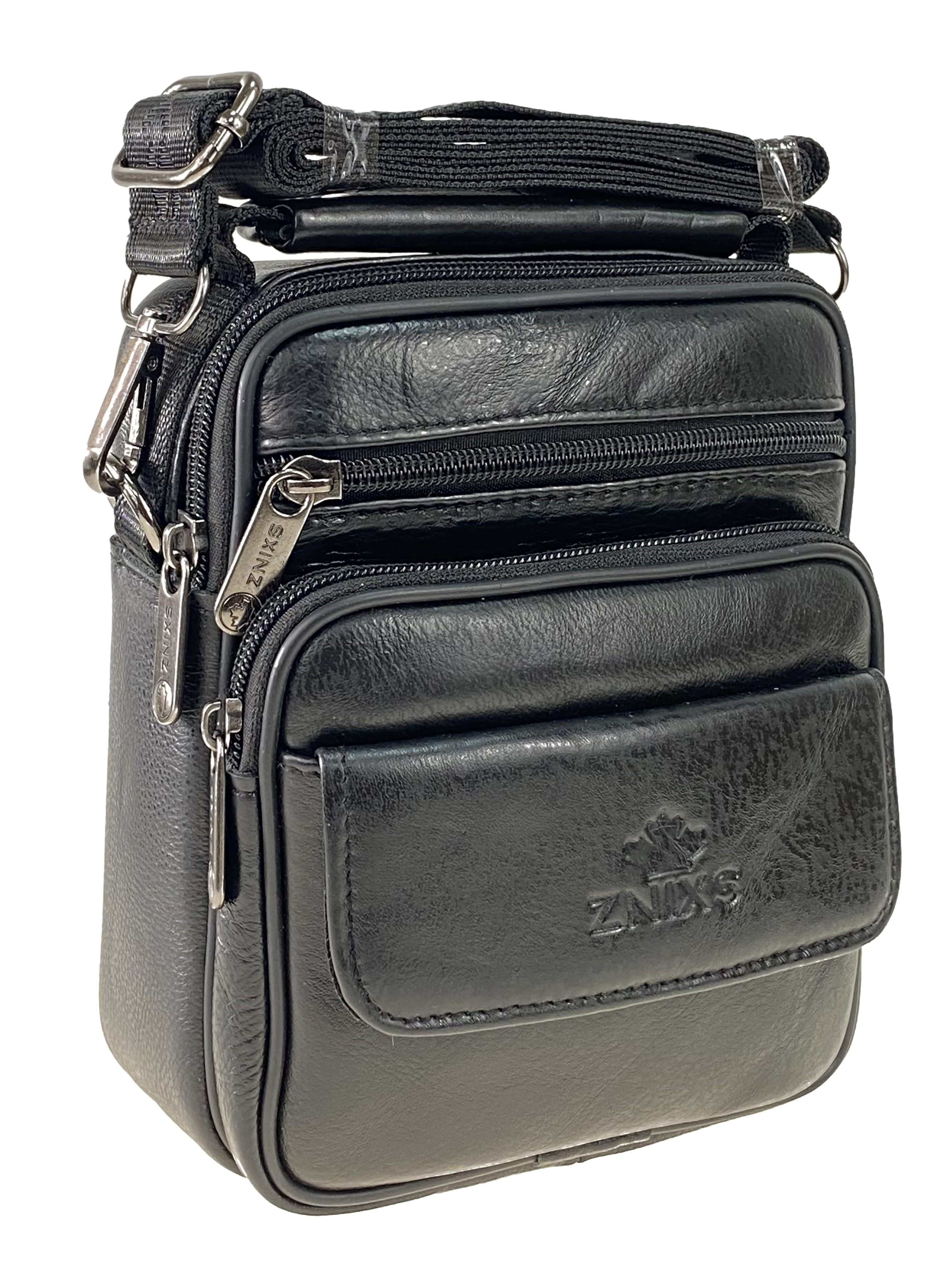 На фото 1 - Кожаная мужская сумка через плечо для документов, цвет чёрный