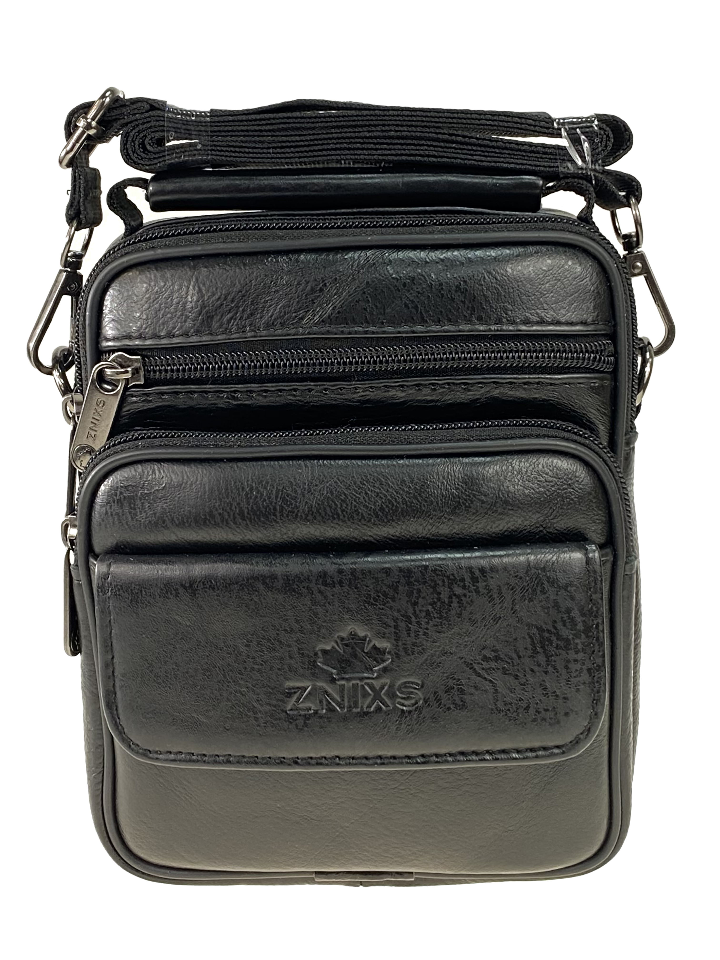 На фото 2 - Кожаная мужская сумка через плечо для документов, цвет чёрный