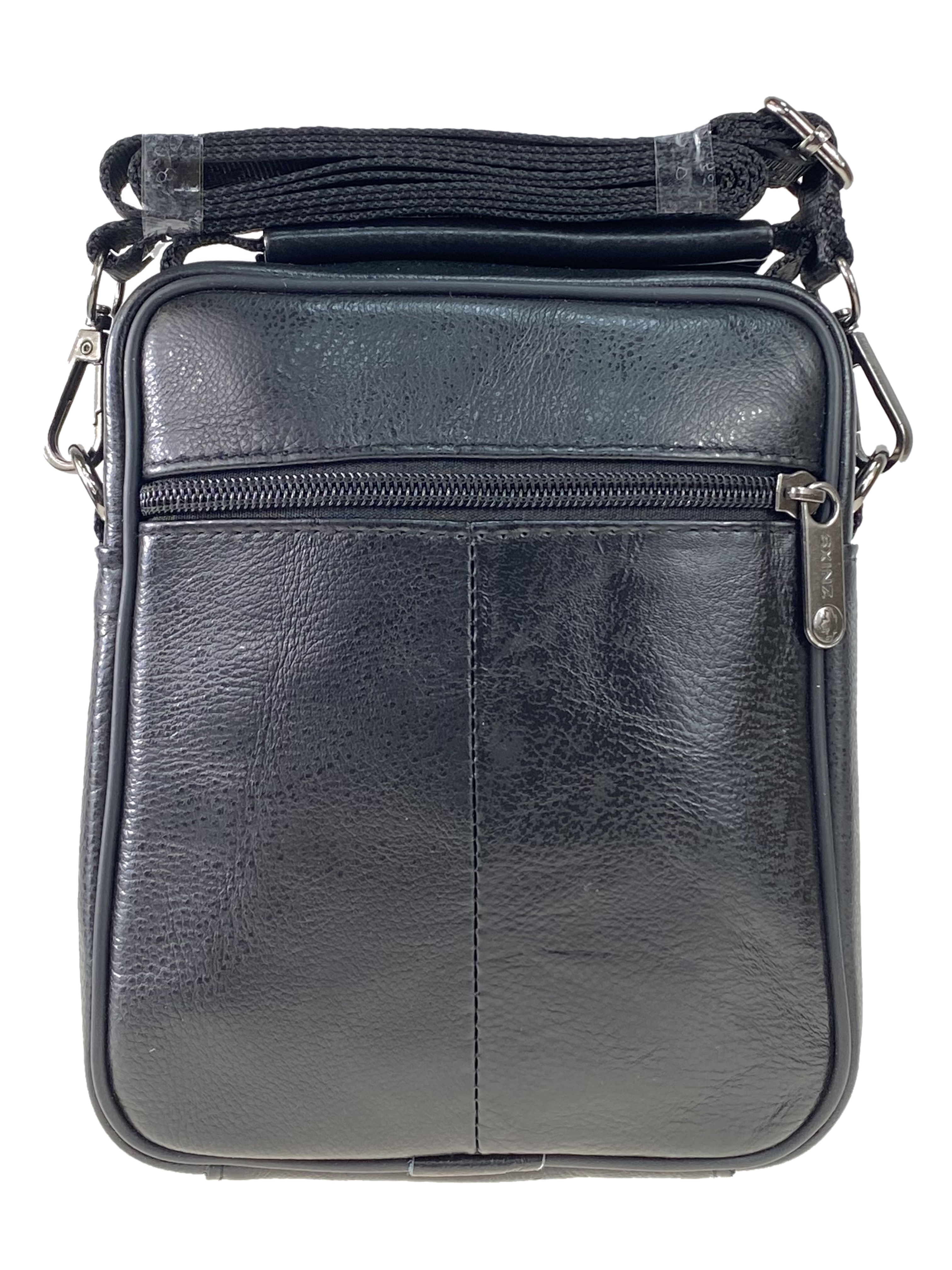 На фото 3 - Кожаная мужская сумка через плечо для документов, цвет чёрный