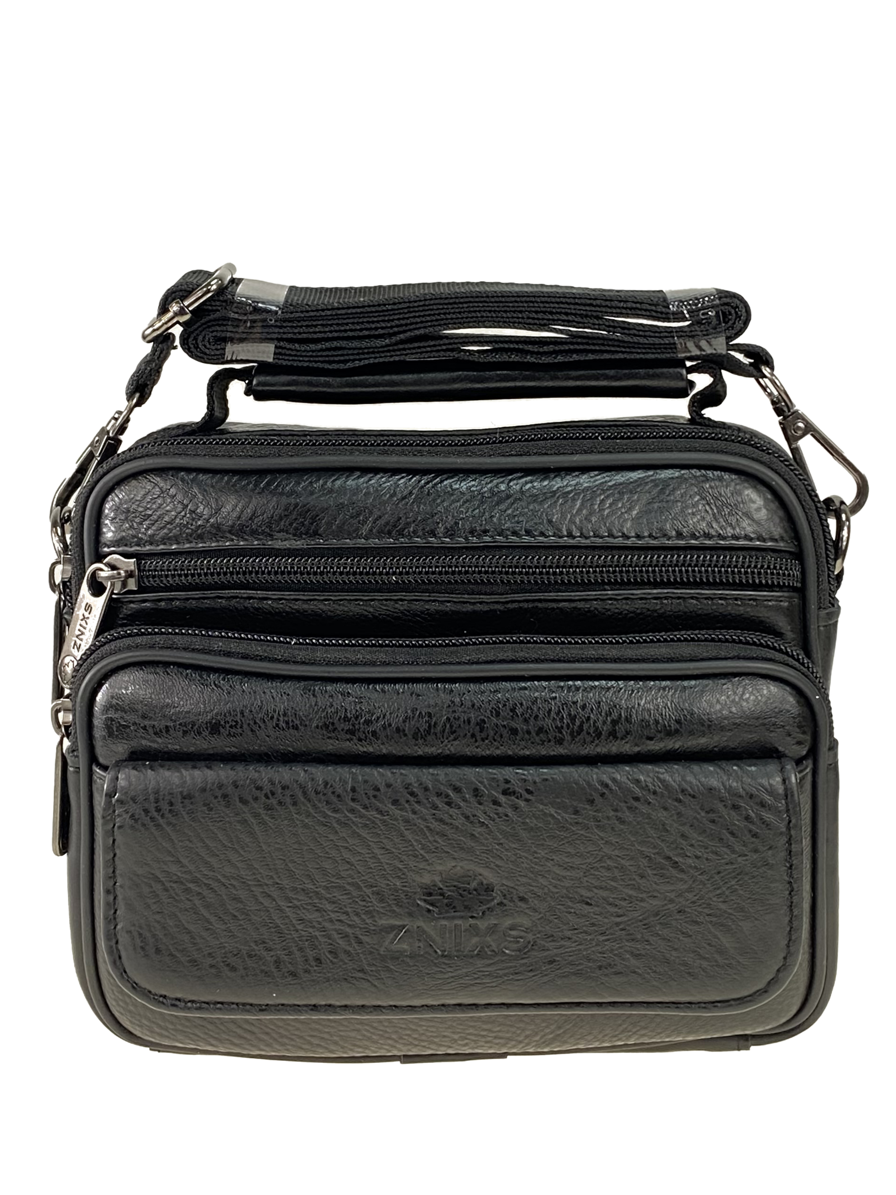 На фото 2 - Кожаная мужская сумка для документов, цвет чёрный