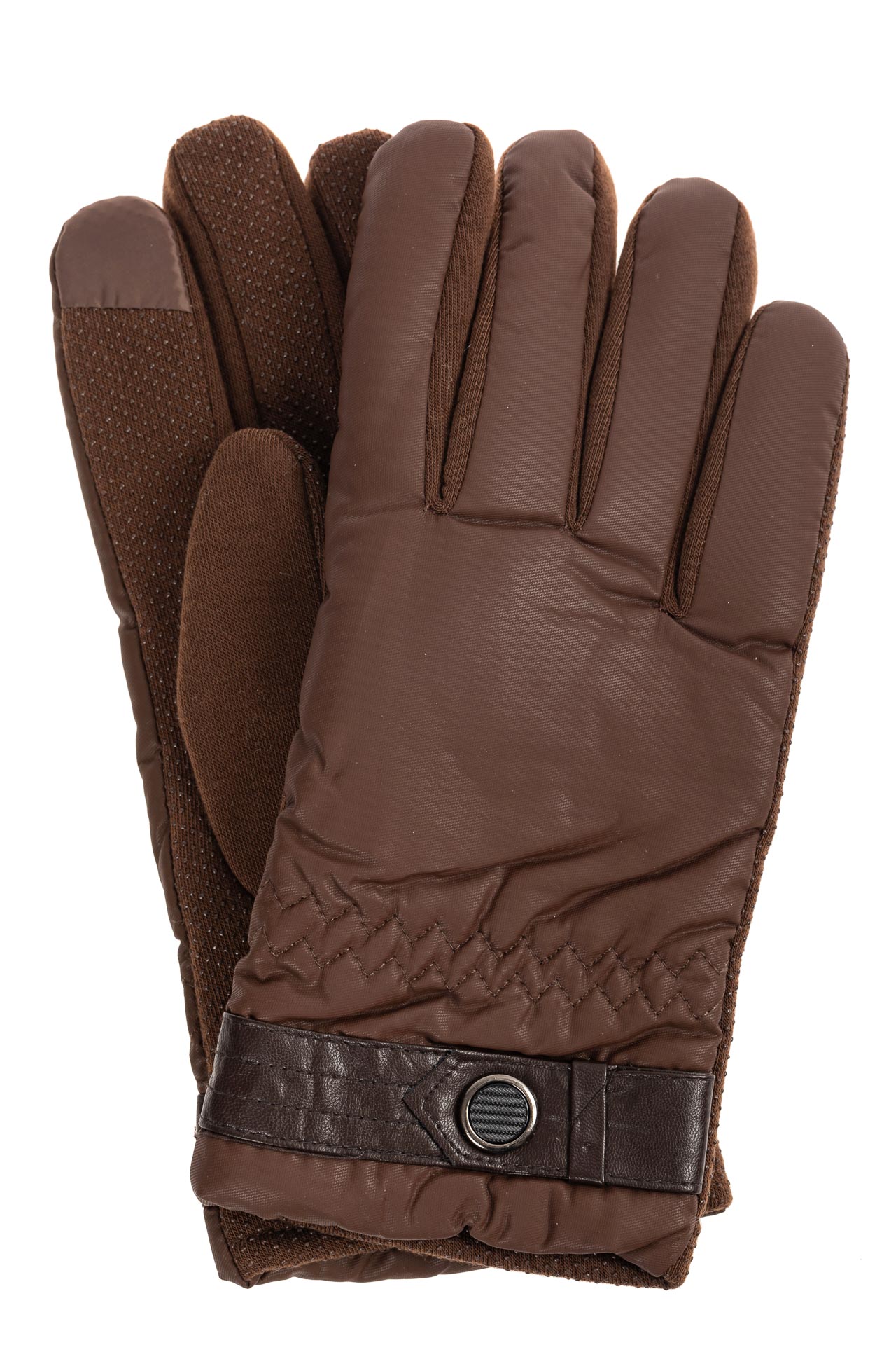 На фото 1 - Утеплённые мужские перчатки из мембранного материала, цвет коричневый