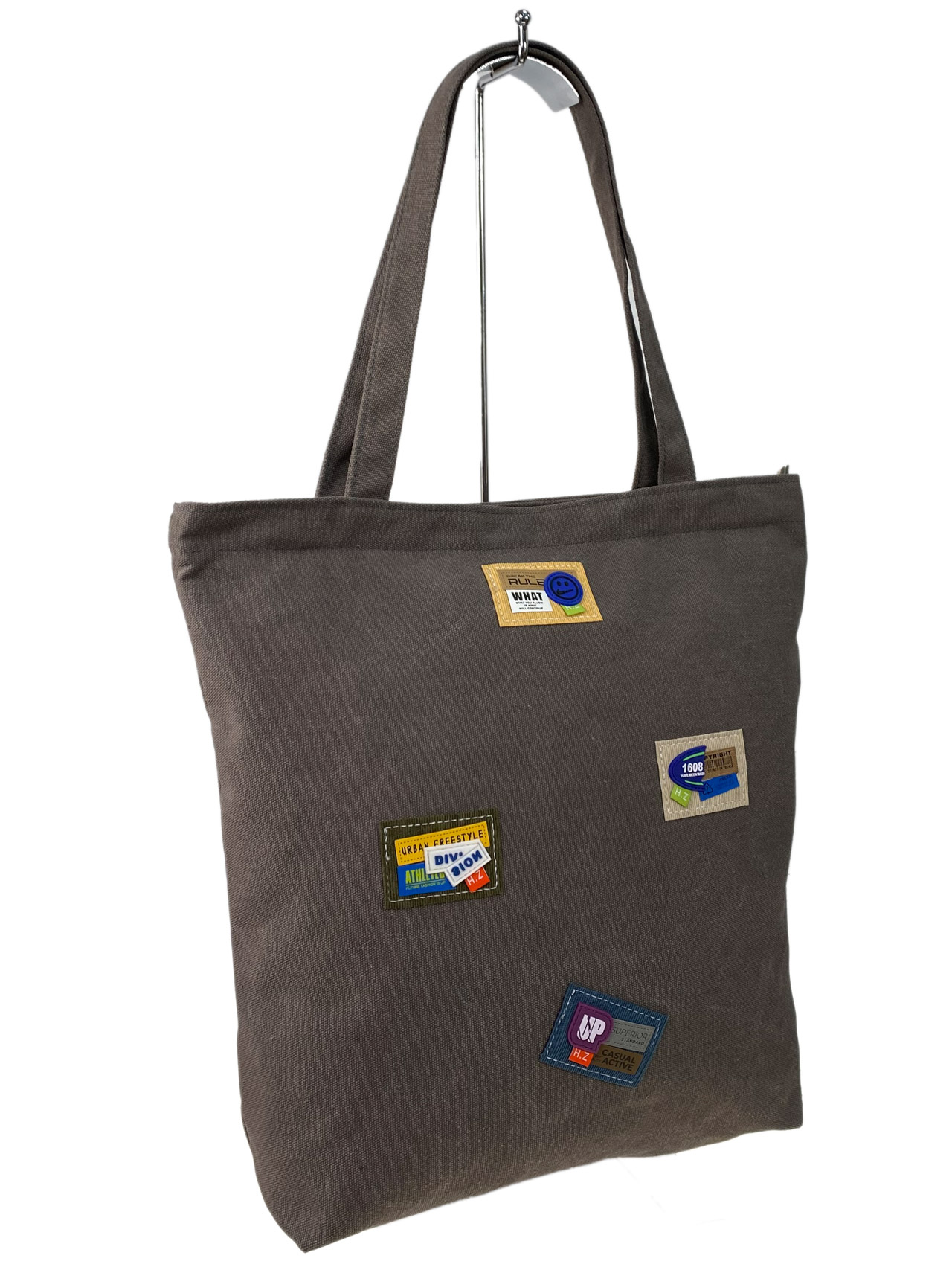 На фото 2 - Женская сумка шоппер из текстиля, цвет серый
