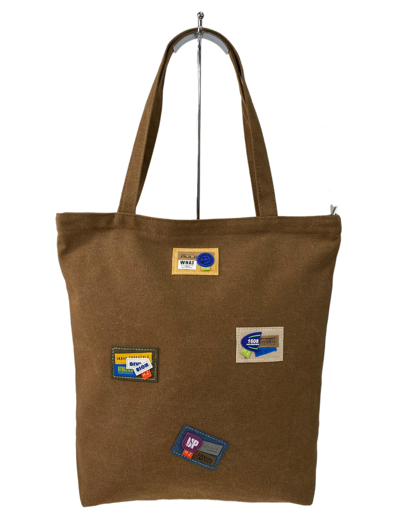 На фото 1 - Женская сумка шоппер из текстиля, цвет коричневый