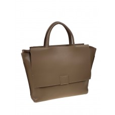 На фото 1 - Женская сумка тоут из натуральной кожи, цвет серо-коричневый