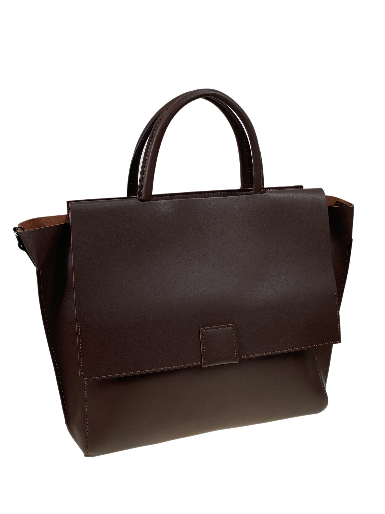 На фото 1 - Женская сумка тоут из натуральной кожи, цвет шоколад