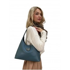 На фото 3 - Женская сумка шоппер из натуральной кожи, цвет голубой