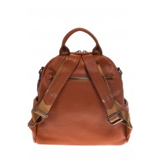 На фото 3 - Округлый женский рюкзак из натуральной кожи рыжего цвета