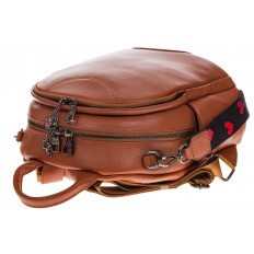 На фото 4 - Округлый женский рюкзак из натуральной кожи рыжего цвета