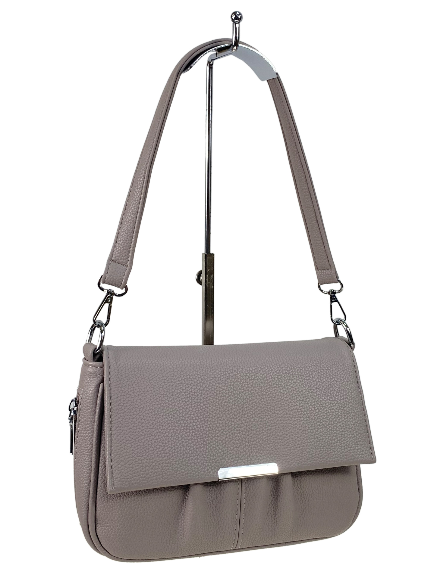 На фото 1 - Женская сумка из искусственной кожи цвет серо-бежевый
