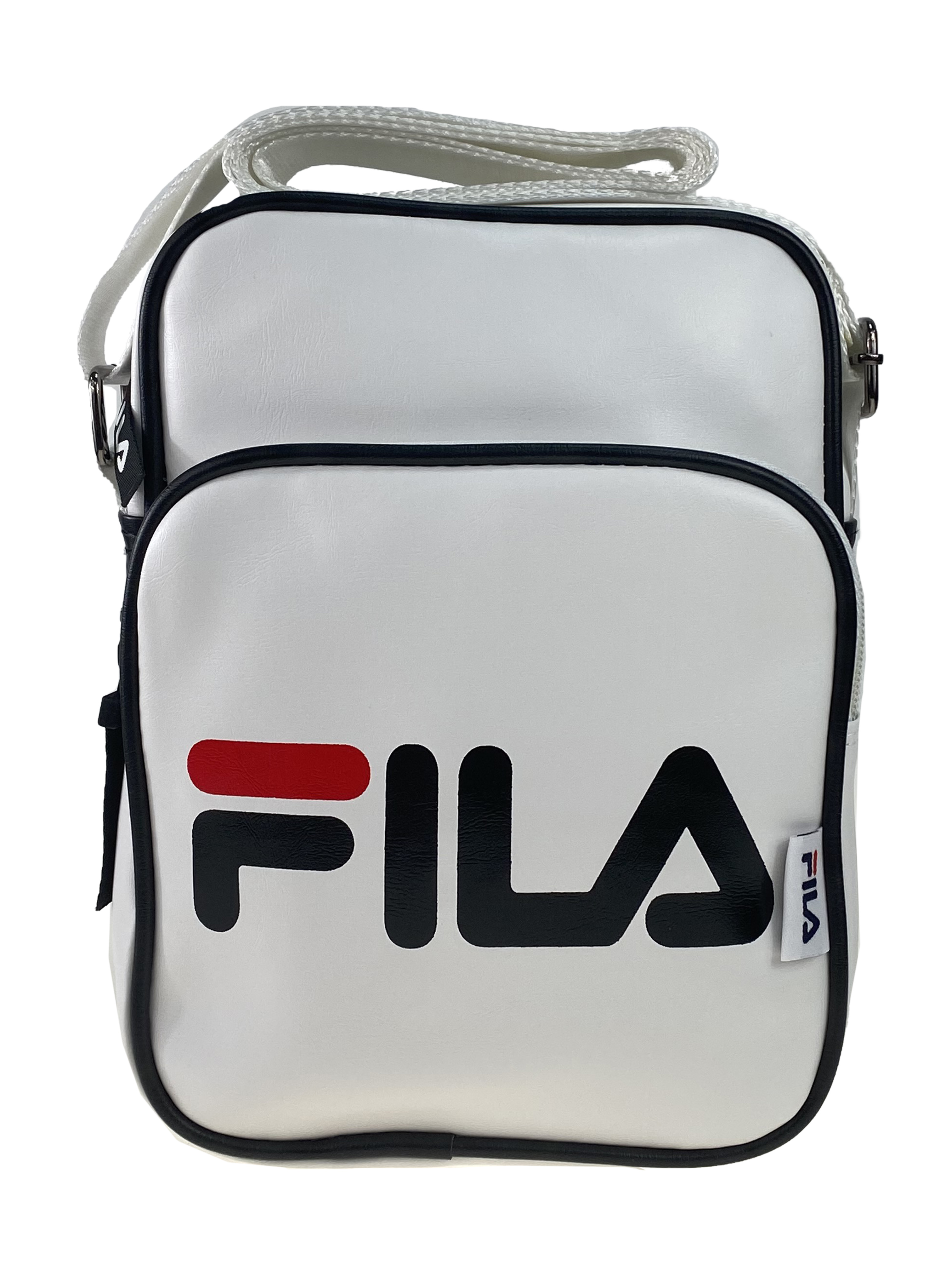На фото 2 - Спортивная сумка с принтом из искусственной кожи, цвет белый