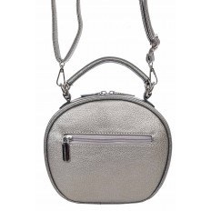 На фото 3 - Круглая сумочка кросс-боди из фактурной экокожи, цвет металлик