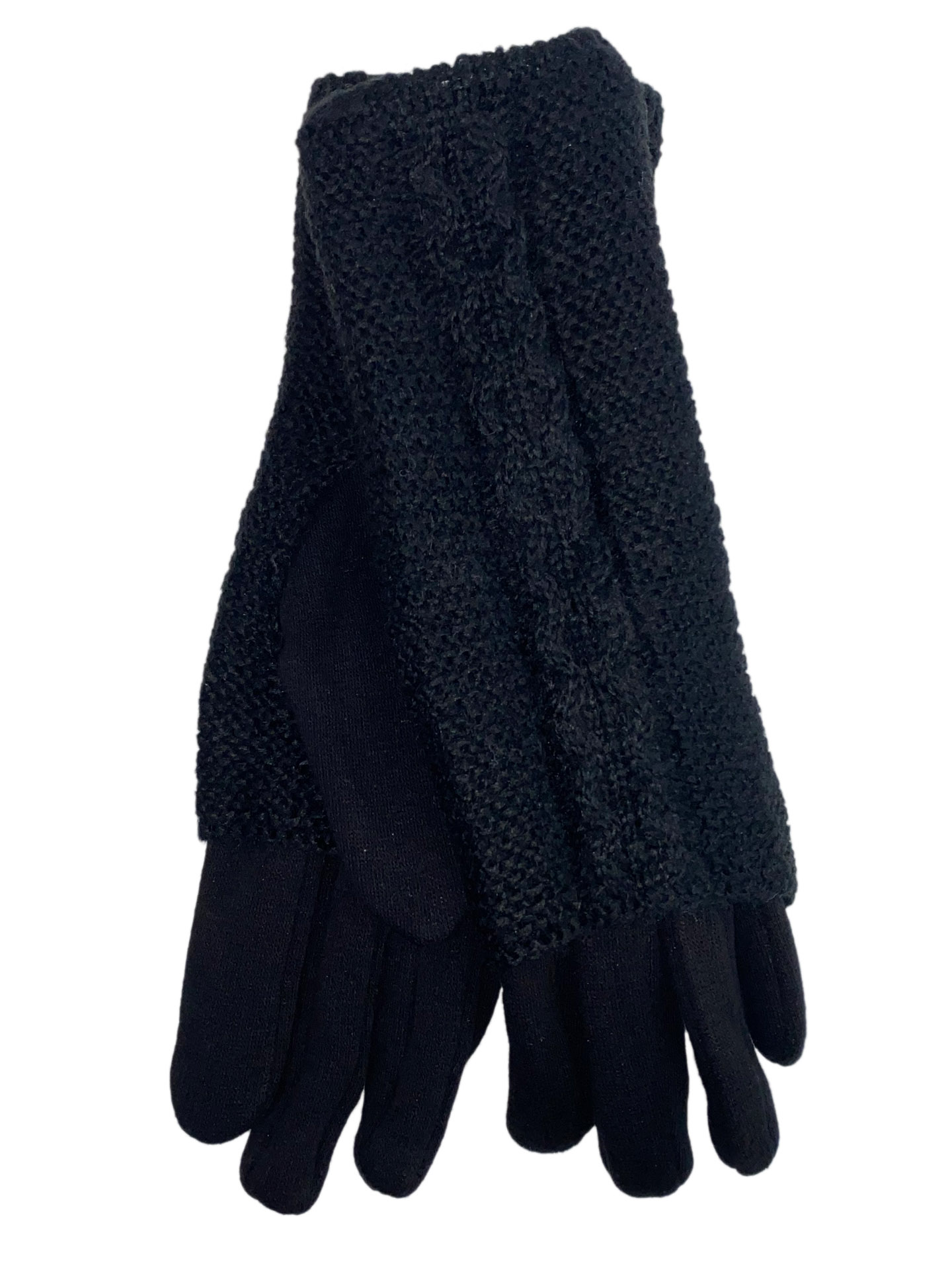 На фото 1 - Женские текстильные перчатки с шерстяными митенками, цвет чёрный