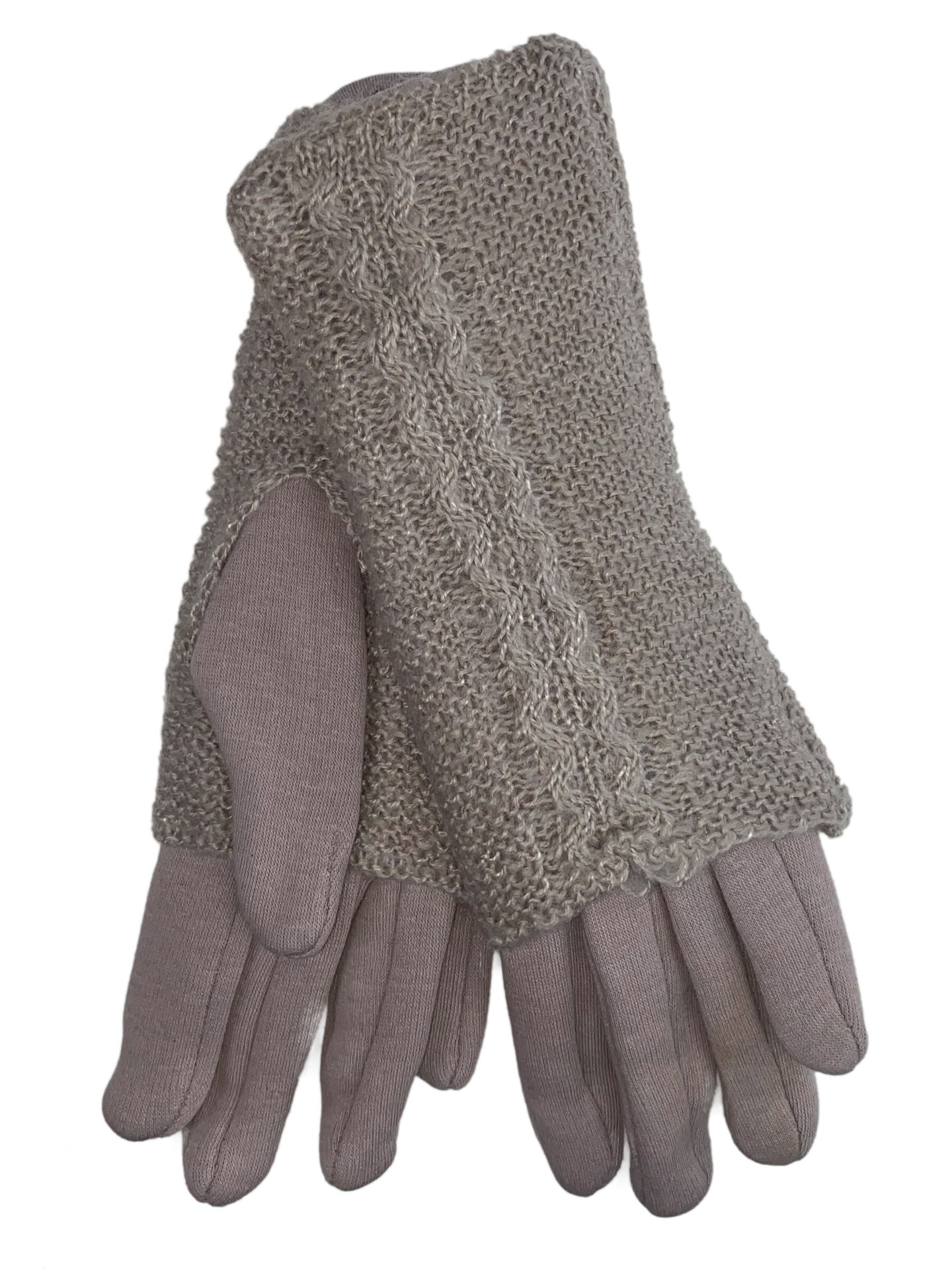 На фото 1 - Женские текстильные перчатки с шерстяными митенками, цвет пудра