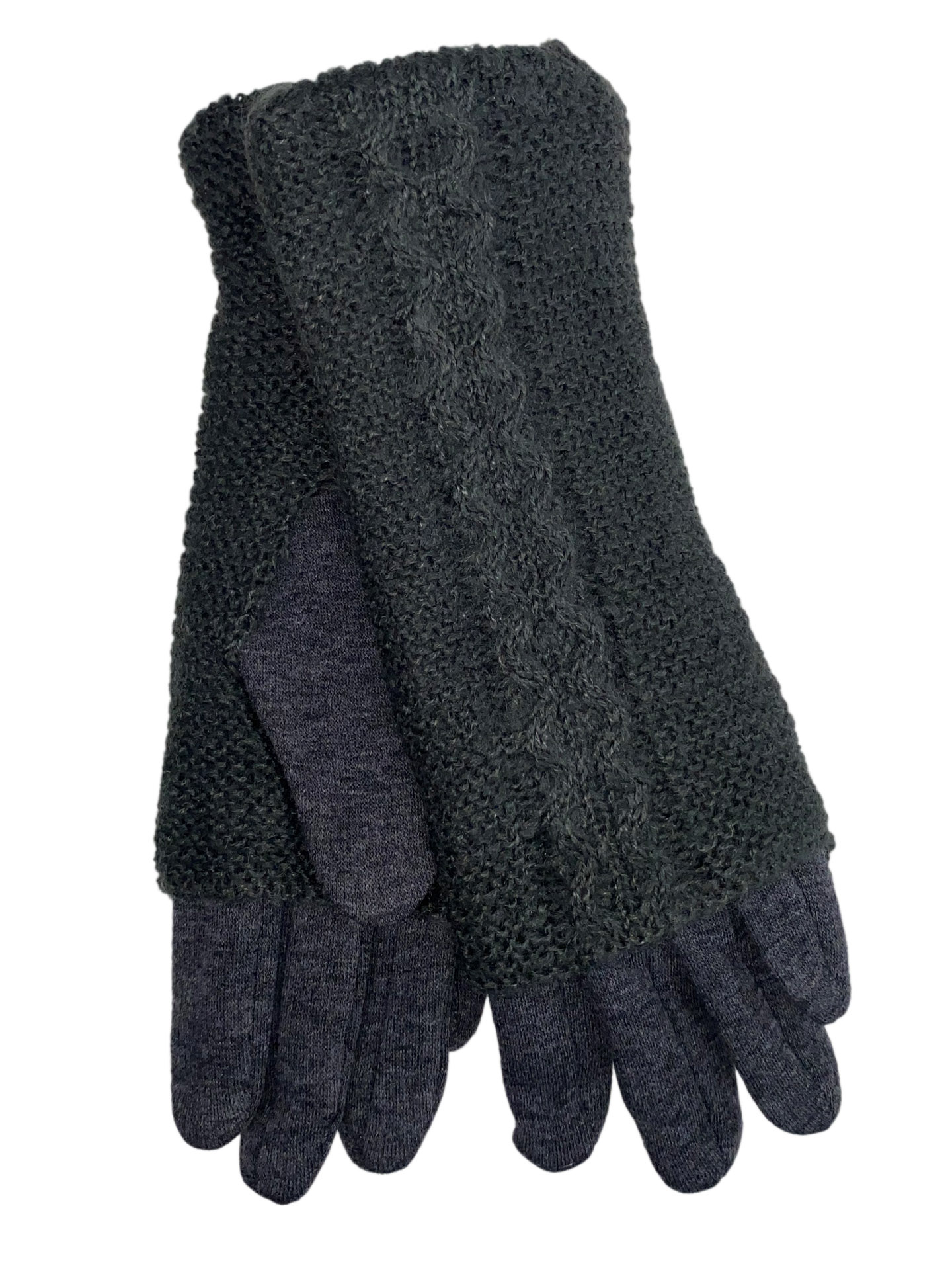 На фото 1 - Женские текстильные перчатки с шерстяными митенками, цвет графит