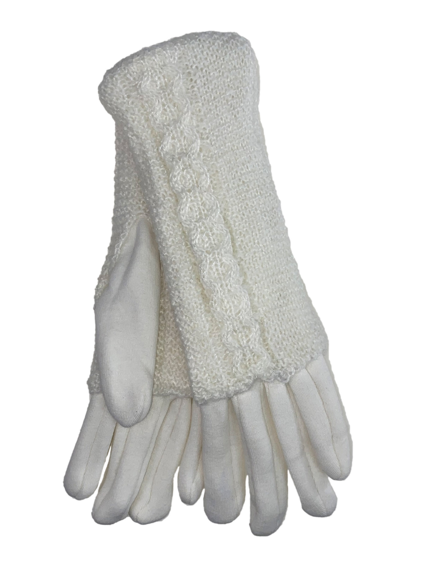 На фото 1 - Женские текстильные перчатки с шерстяными митенками, цвет белый
