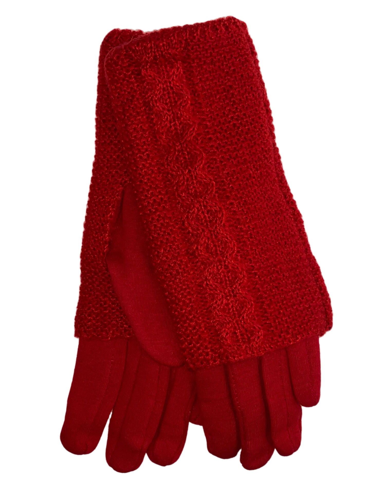 На фото 1 - Женские текстильные перчатки с шерстяными митенками, цвет красный