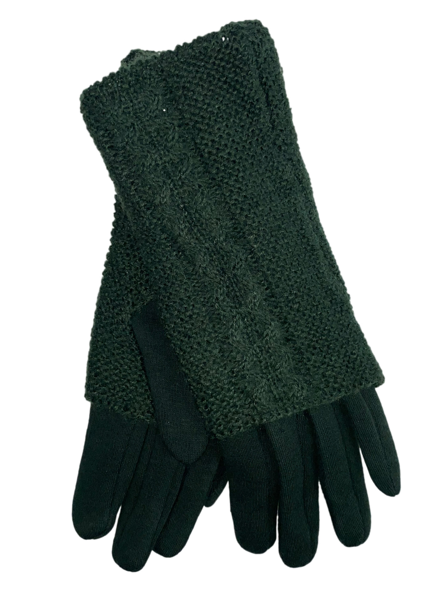 На фото 1 - Женские текстильные перчатки с шерстяными митенками, цвет зелёный