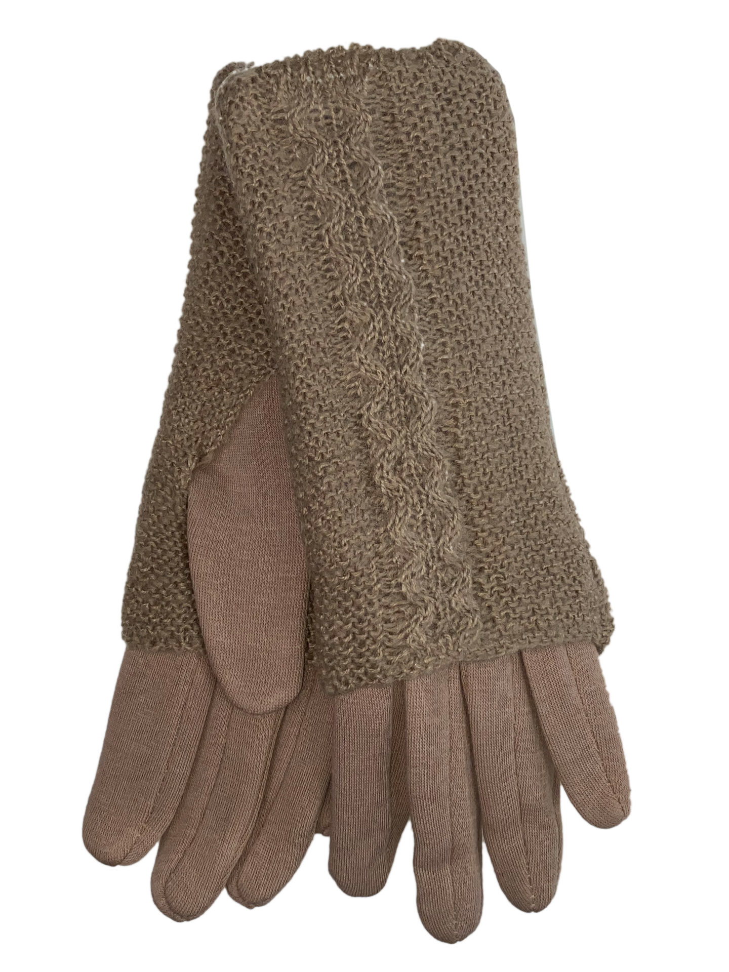 На фото 1 - Женские текстильные перчатки с шерстяными митенками, цвет песочный