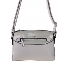 На фото 2 - Женская сумочка из фактурной искусственной кожи с лаковой вставкой, цвет серый