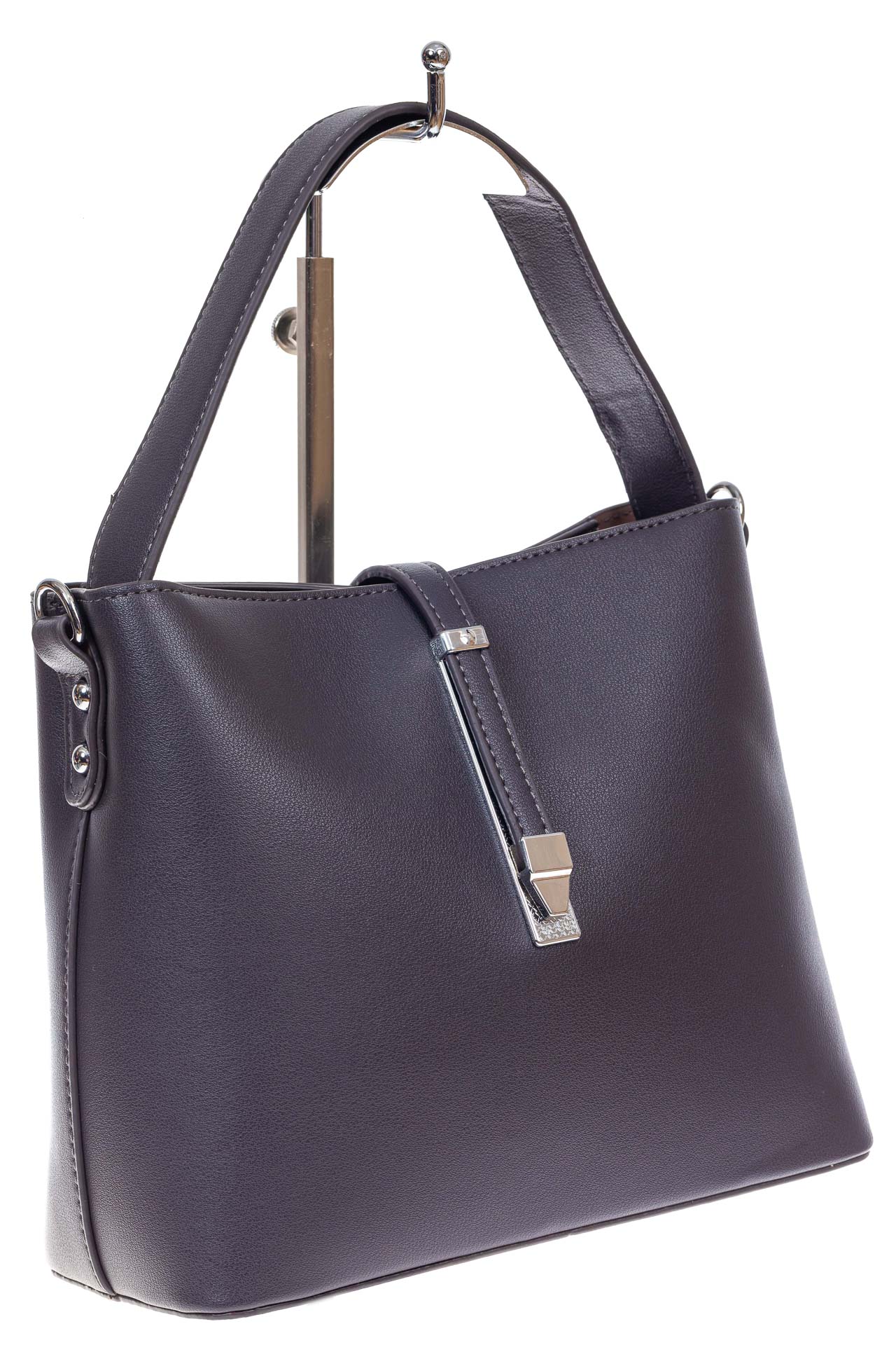 На фото 2 - Женская сумка тоут из гладкой экокожи, цвет серый