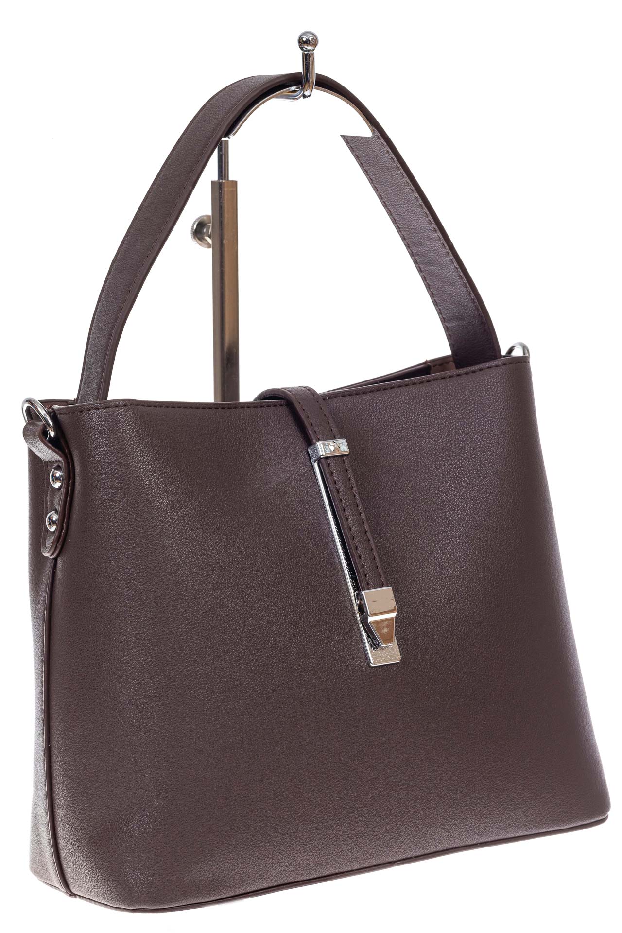 На фото 2 - Женская сумка тоут из гладкой экокожи, цвет шоколад