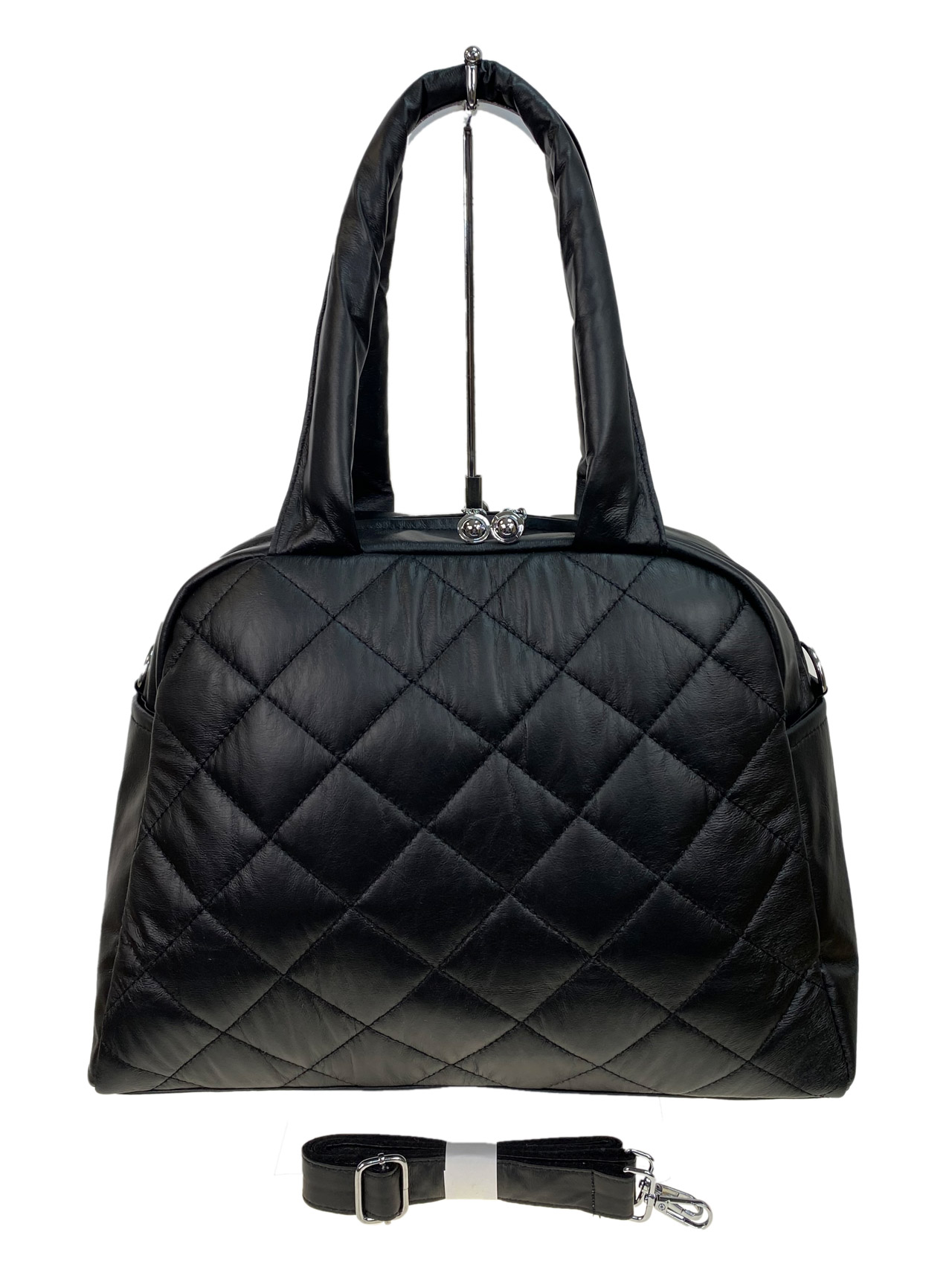 На фото 2 - Стильная женская сумка из искусственной кожи, цвет черный
