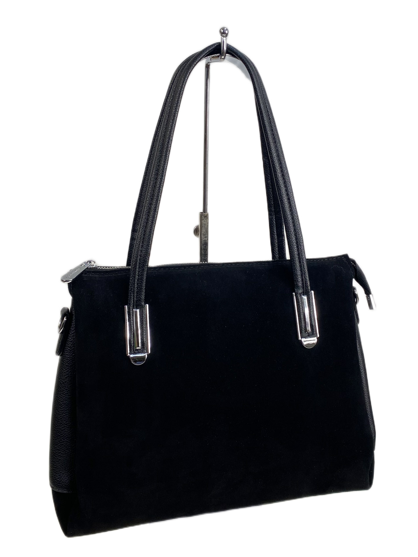 На фото 1 - Женская сумка из искусственной кожи и замши, цвет черный