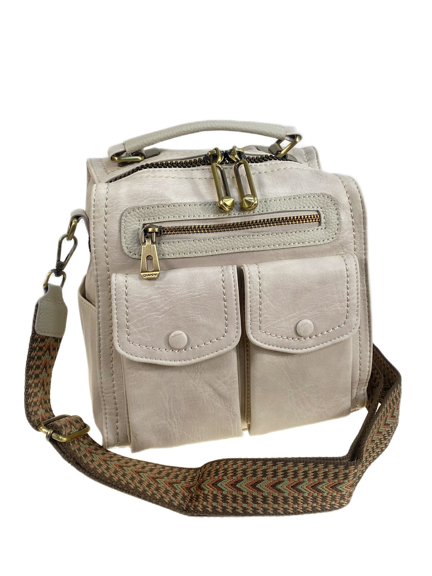 На фото 1 - Женская сумка-рюкзак из искусственной кожи, цвет молочный