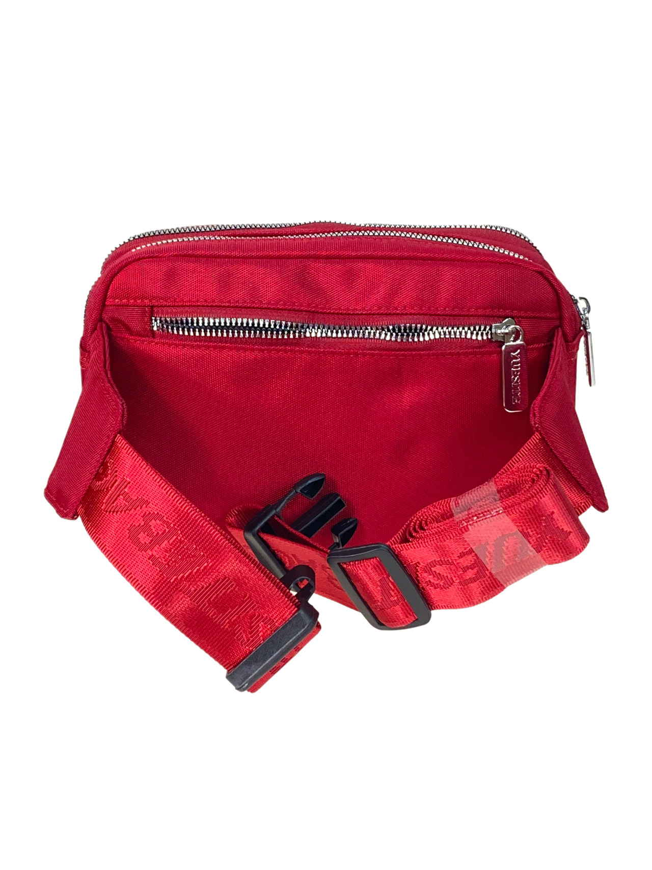 На фото 2 - Поясная сумка из текстиля, цвет красный