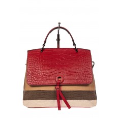 На фото 2 - Женская сумка из кожи и текстиля, цвет красный