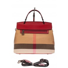 На фото 3 - Женская сумка из кожи и текстиля, цвет красный