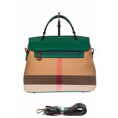На фото 3 - Женская сумка из кожи и текстиля, цвет зеленый