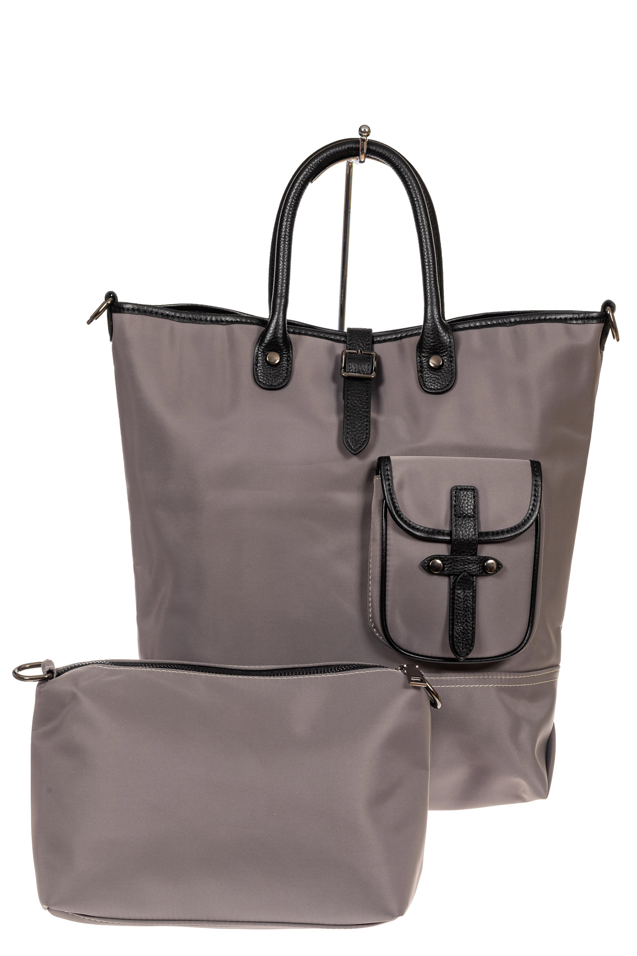 На фото 2 - Текстильная женская сумка тоут, цвет серый