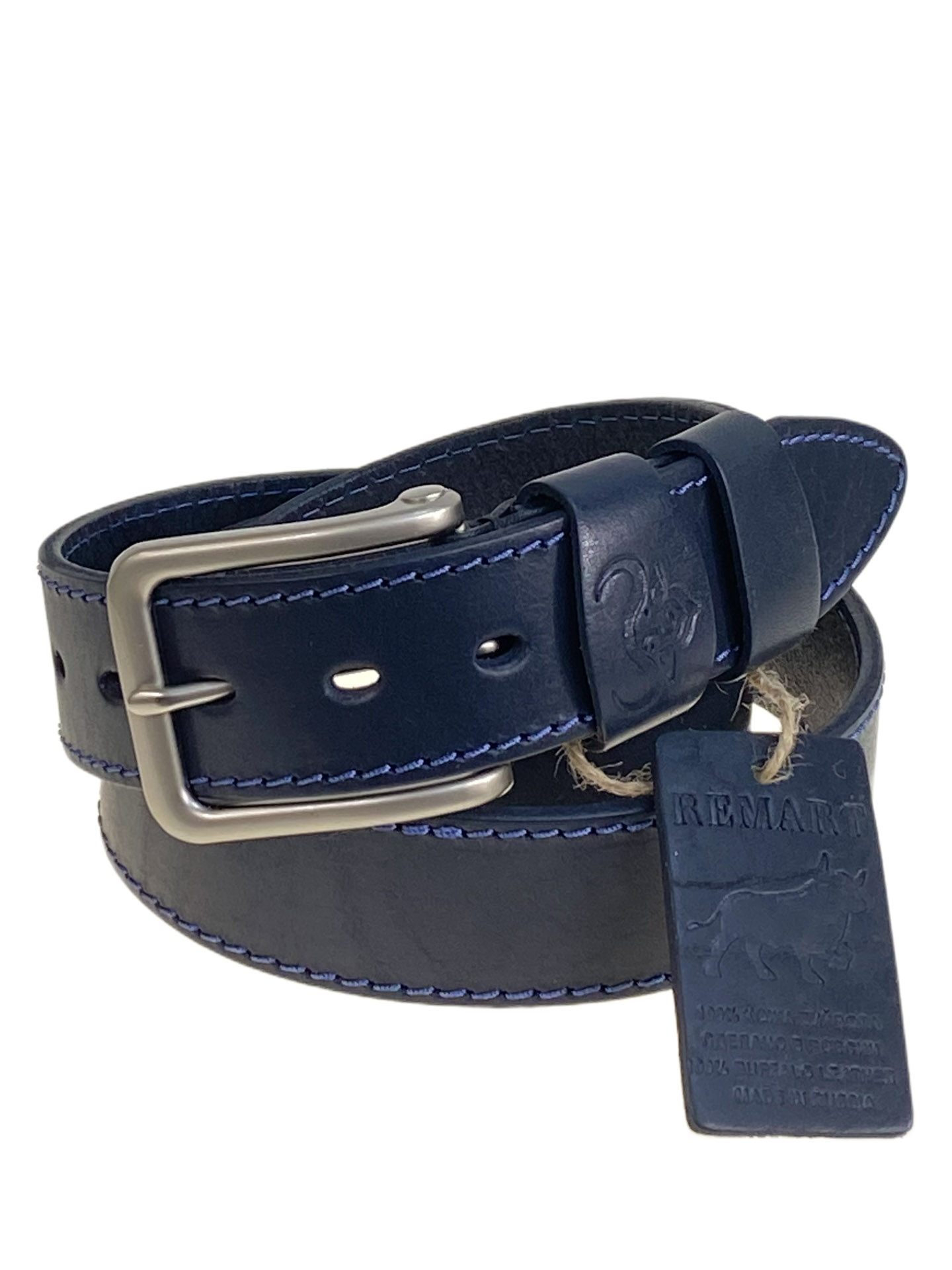 На фото 1 - Ремень мужской из натуральной кожи, цвет синий