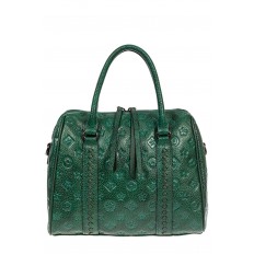 На фото 2 - Кожаная женская сумка с тиснёным принтом, цвет зелёный