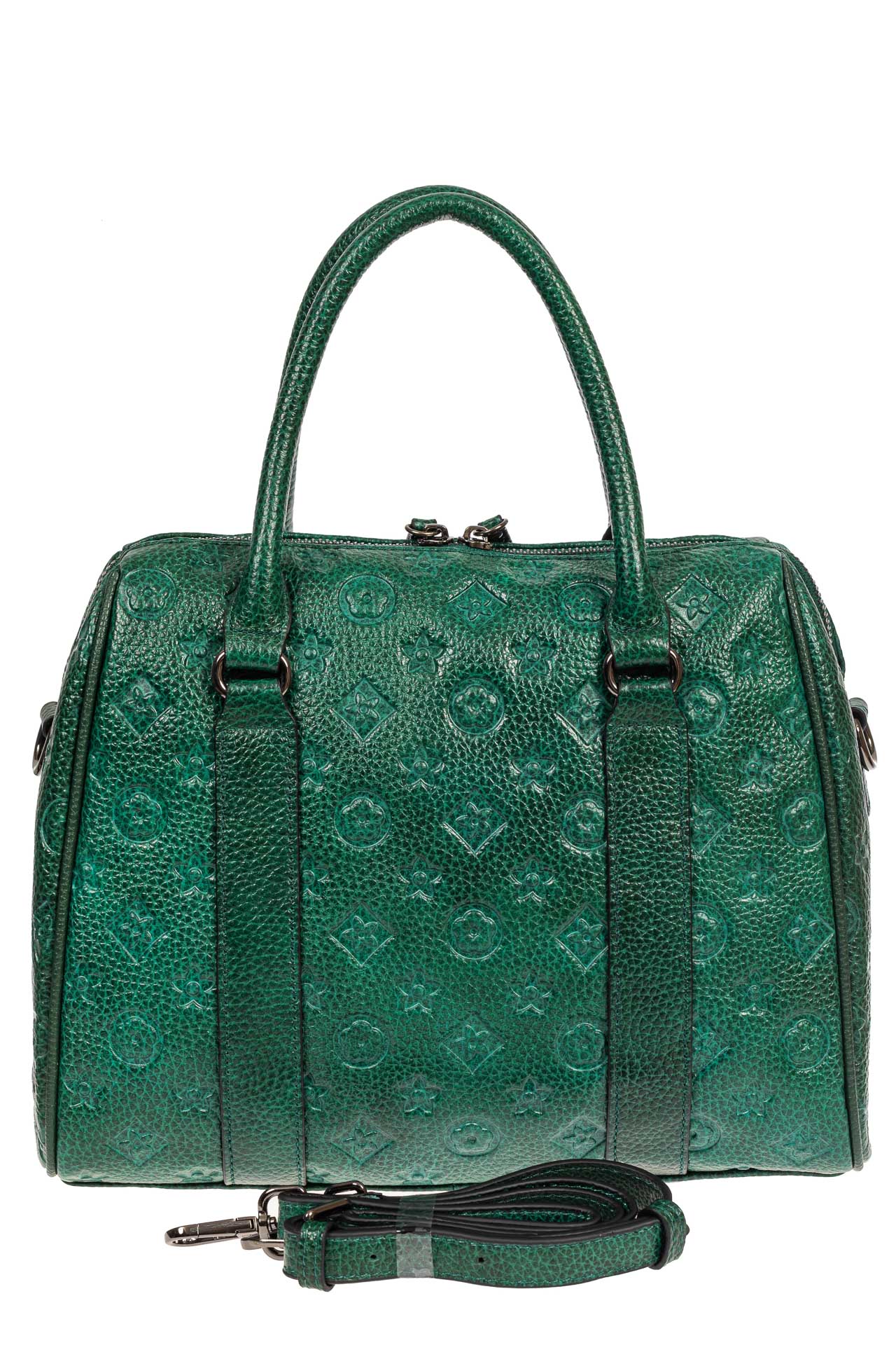 На фото 3 - Кожаная женская сумка с тиснёным принтом, цвет зелёный