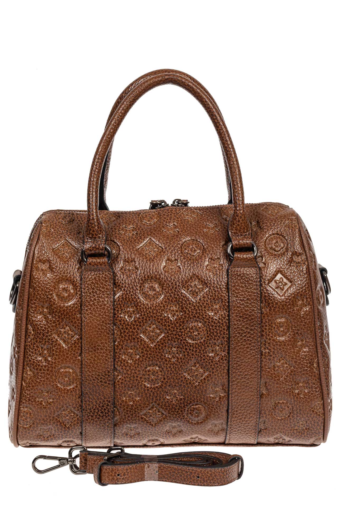 На фото 3 - Кожаная женская сумка с тиснёным принтом, цвет коричневый