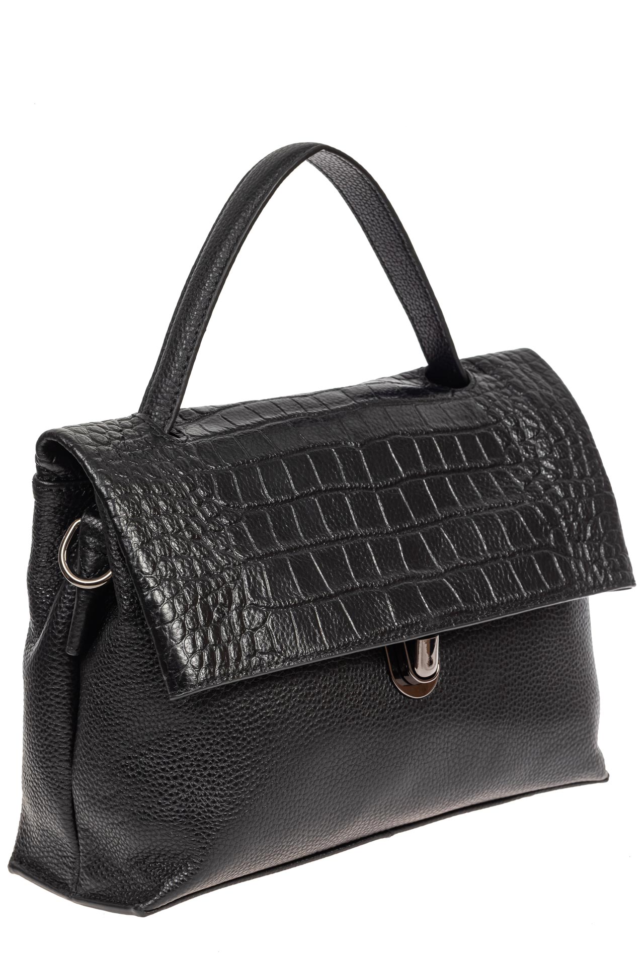 На фото 1 - Кожаная женская сумка с фактурой крокодила, цвет чёрный