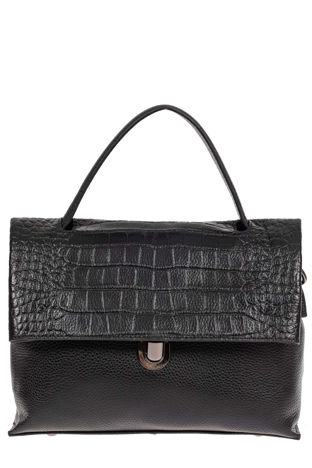 На фото 2 - Кожаная женская сумка с фактурой крокодила, цвет чёрный