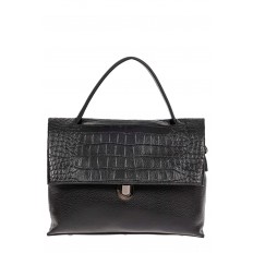 На фото 2 - Кожаная женская сумка с фактурой крокодила, цвет чёрный