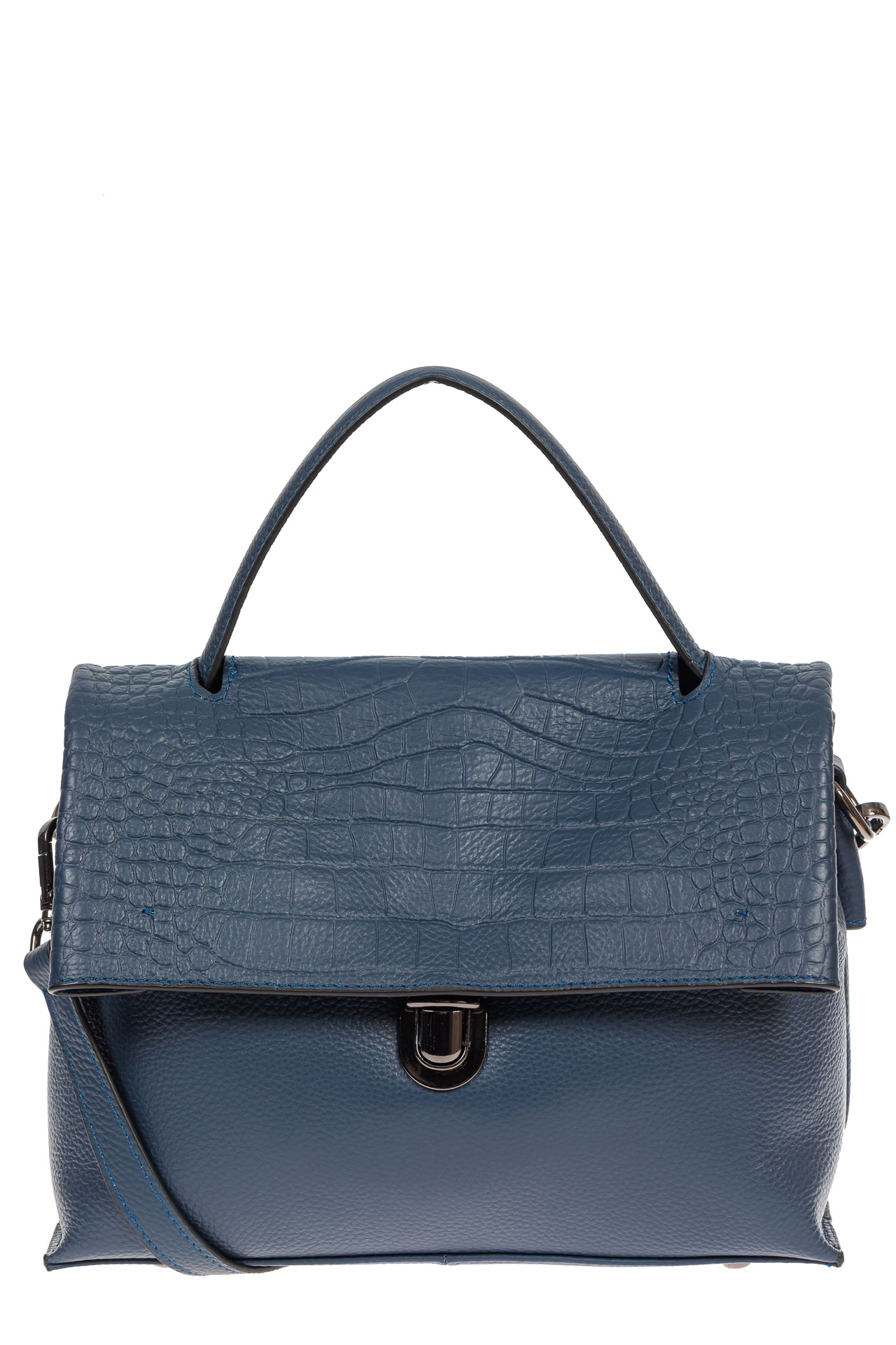 На фото 2 - Кожаная женская сумка с фактурой крокодила, цвет синий